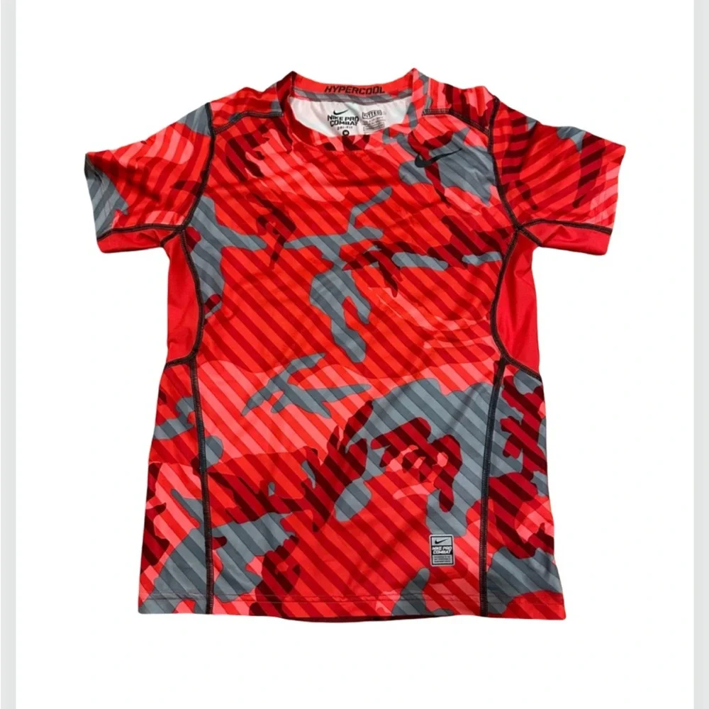 Nike Pro Dri-FIT Youth Compression Shirt Red Gray Camo Boys M Athletic